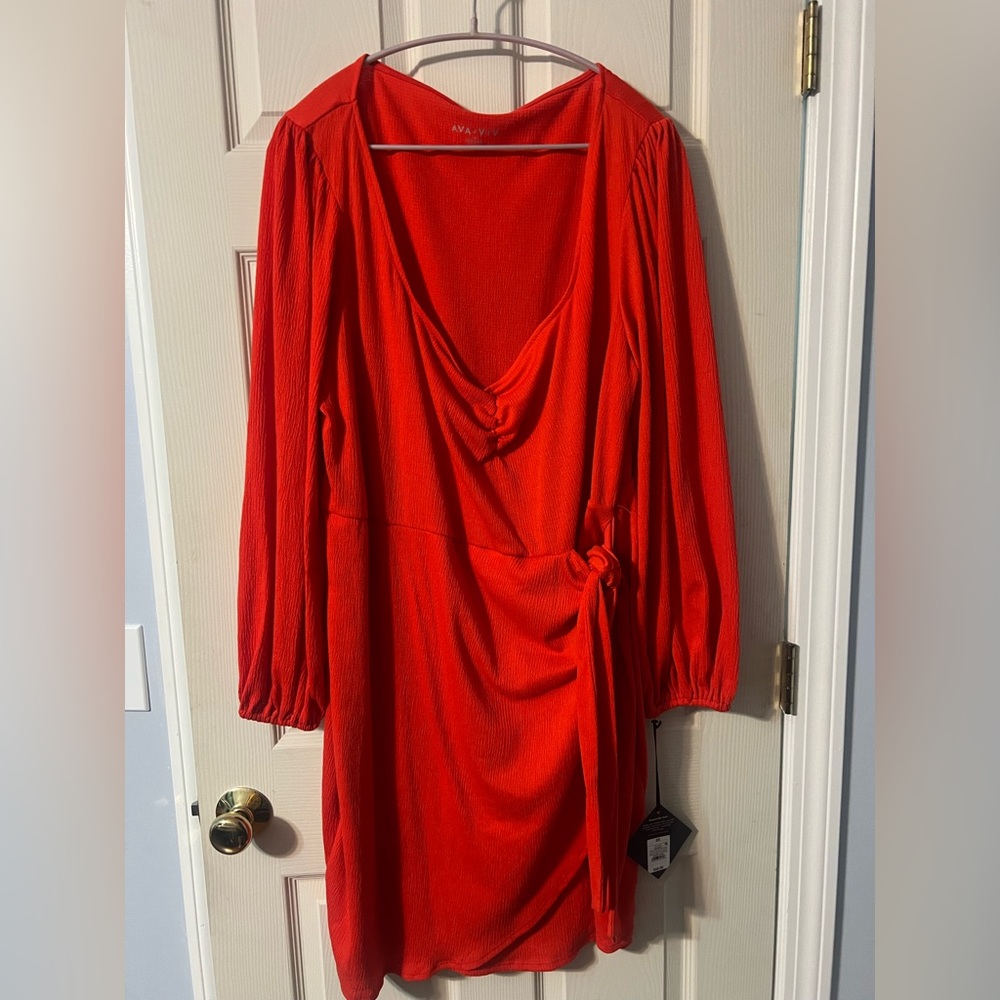 NWT AVA & VIV Red Ruched Cocktail Dress 2X
